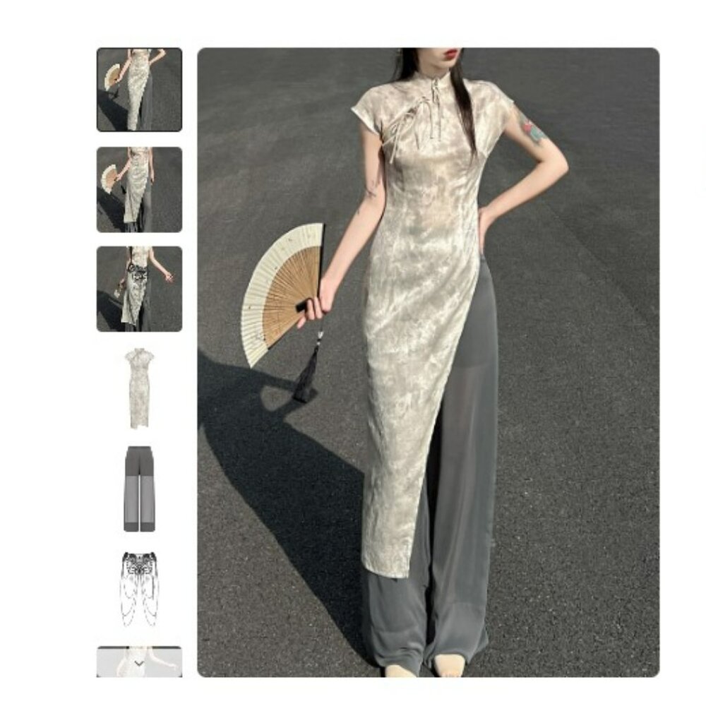 POETINITY Jacquard Cheongsam & Song Pants Set Size S